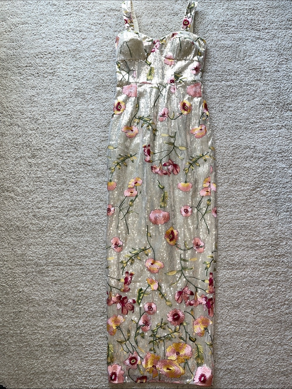 Dress the Population Champagne Sequin Floral Maxi Gown - Picture 6 of 12
